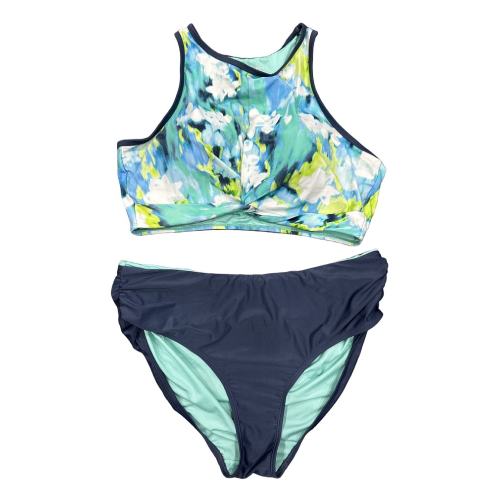 Women's Free Country Floral Bikini Set Plus Size 18 Blue Navy